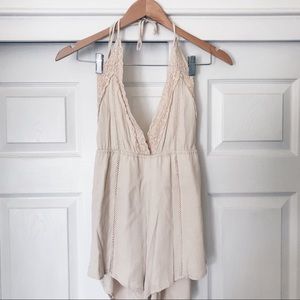 Embroidered Cream Halter Romper